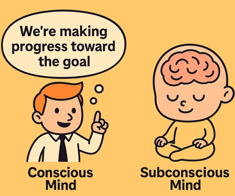 Subconscious mind as a child absorbing conscious thought. Law of Attraction concept.