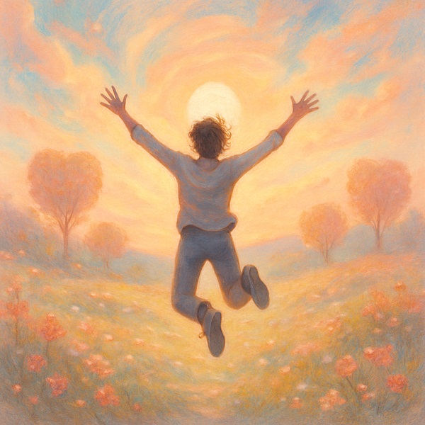 “Person jumping with joy, symbolizing the characteristics of emotionally healthy people and the qualities of a healthy person” 