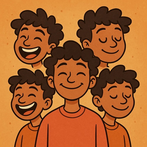 Joyful animated person showing traits of emotional health like smiling, laughing, relaxation, and inner peace – signs of a positive mindset and emotional strength