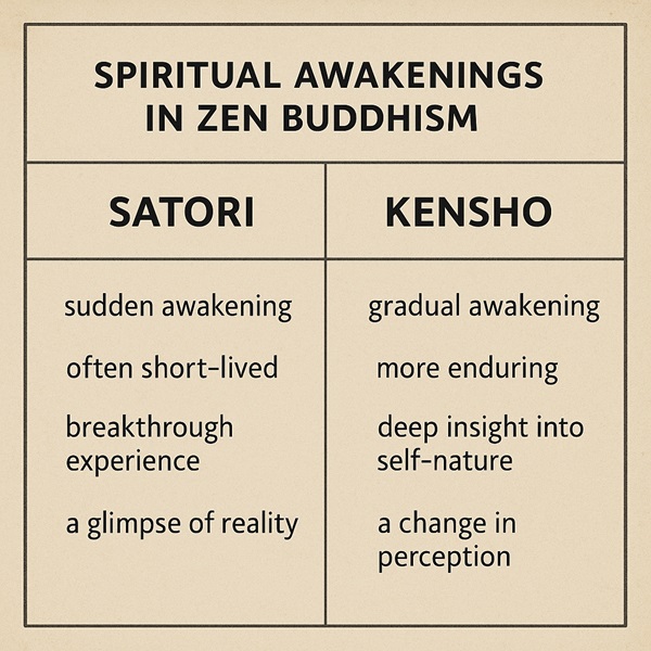 “Comparison chart of Satori and Kensho spiritual awakenings in Zen Buddhism”