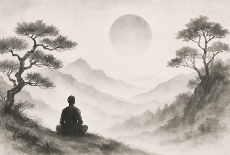 “Peaceful landscape representing mindfulness and enlightenment in Zen”
