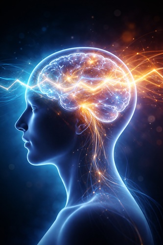 “Glowing brain with animated brainwaves representing mind and confidence”