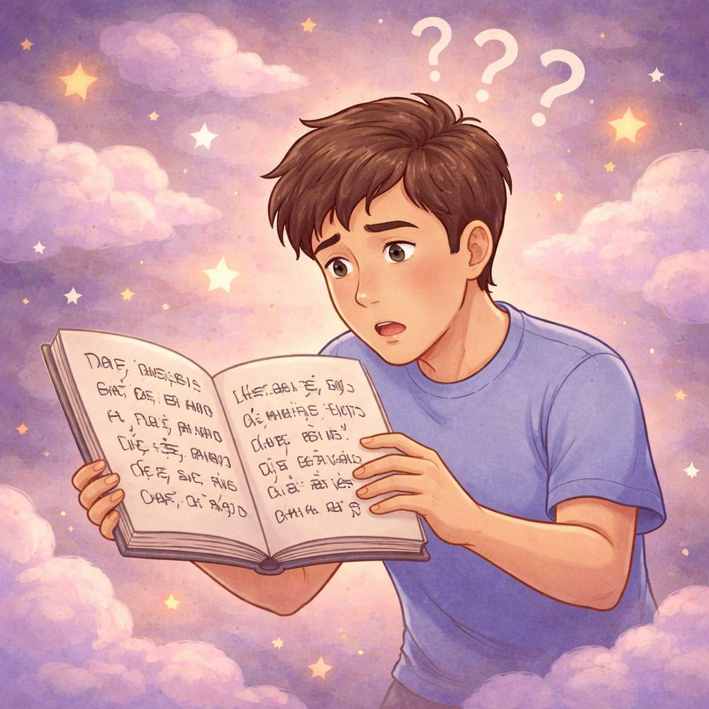 person trying to read distorted text in a dream showing how written words appear inconsistent in lucid dreaming reality checks