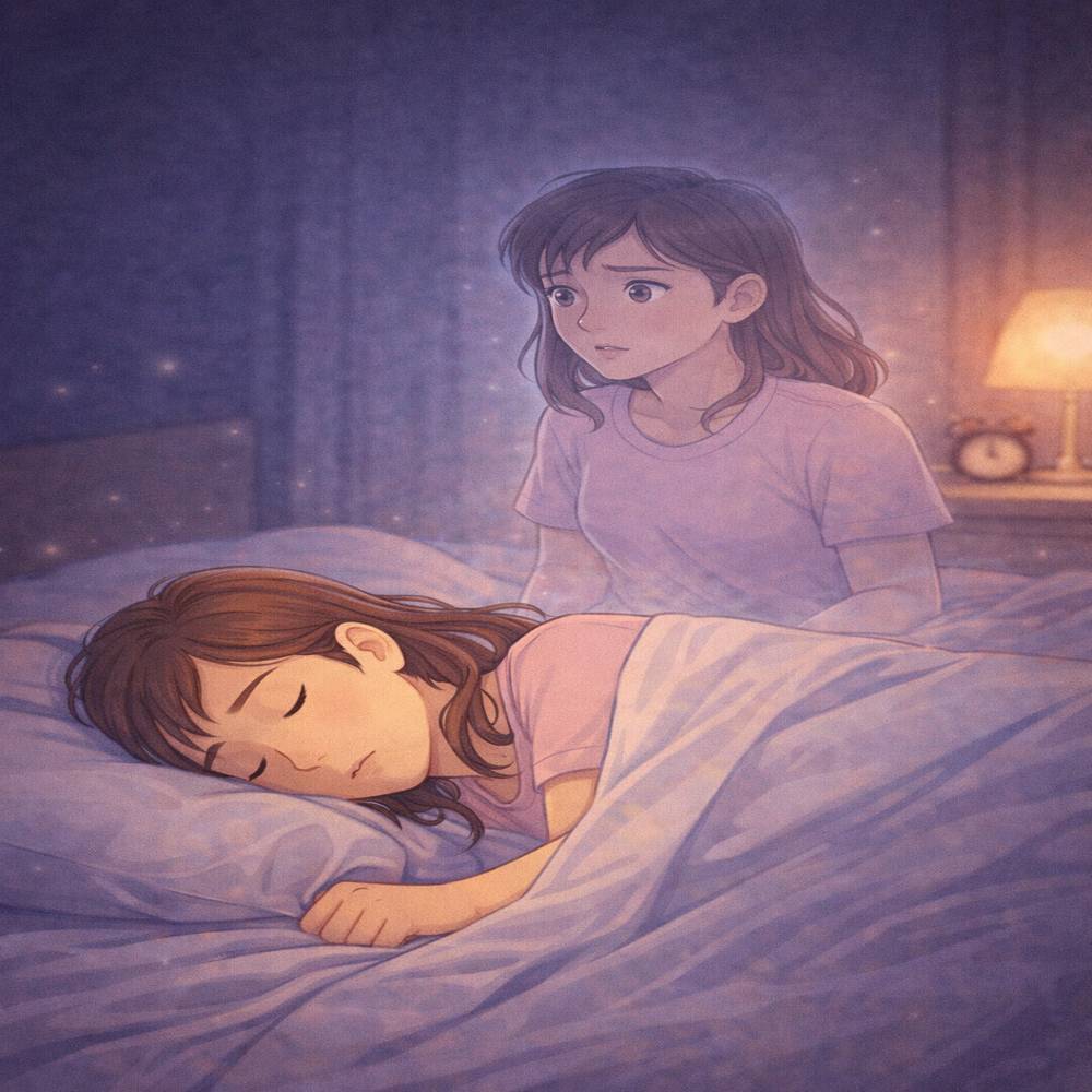 person lying in bed with mind staying awake while body falls asleep lucid dreaming concept