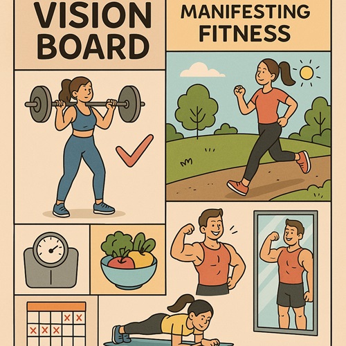 Vision board filled with weight loss goals, affirmations, and ideal body inspiration