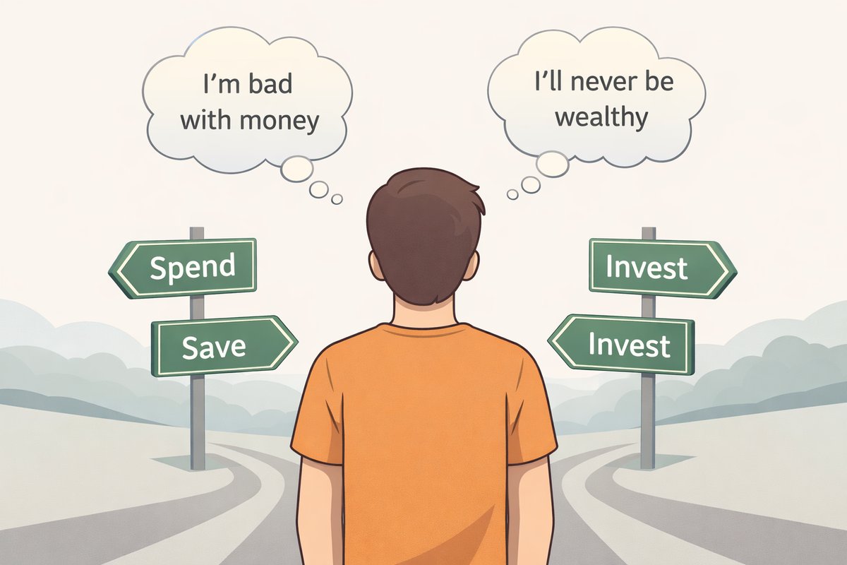 “Visual example of negative self-talk affecting everyday financial decisions”