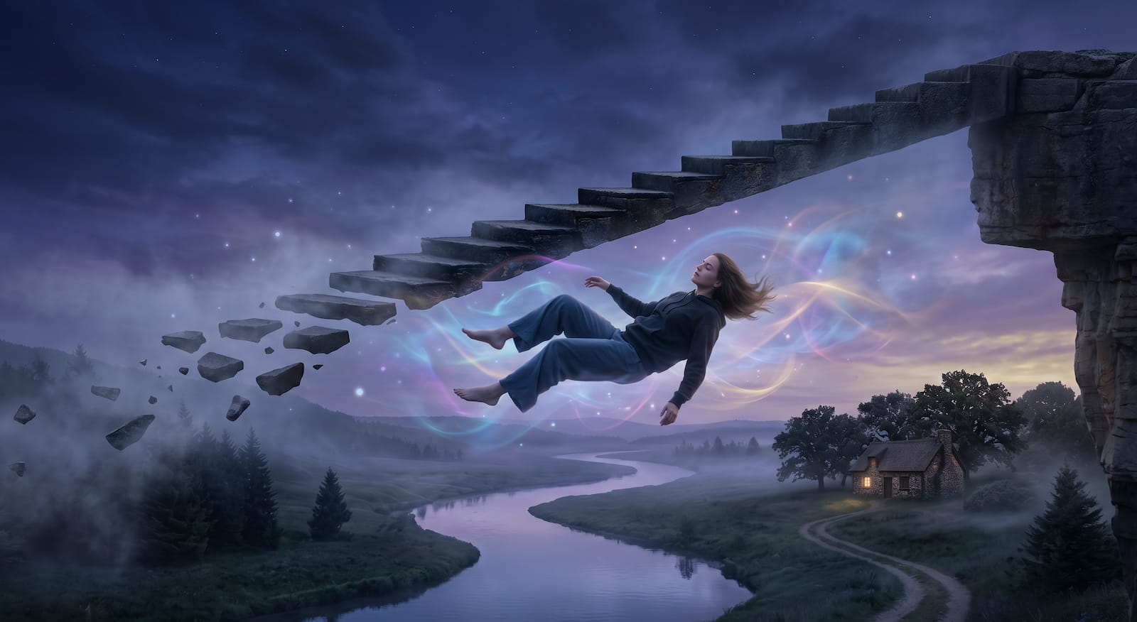 Person experiencing a falling sensation during the hypnagogic state while drifting off to sleep.