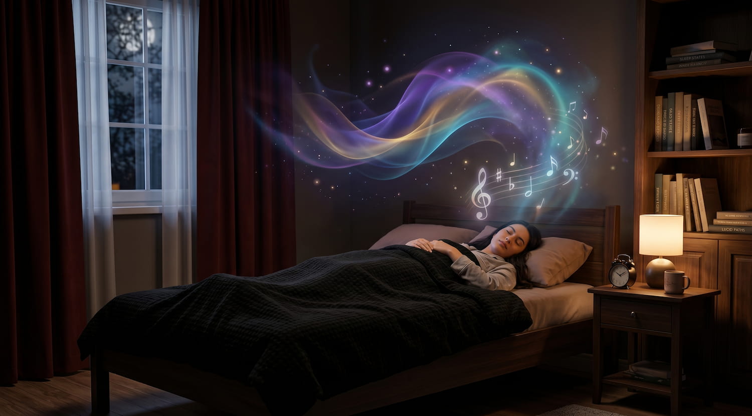 Person experiencing the hypnagogic state while falling asleep before a lucid dream.